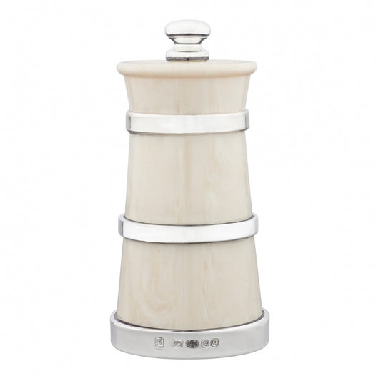 Silver and Ivorine Churn Salt and Pepper Mills